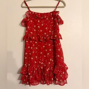 Privacy Please Dakota Mini Dress in Red Floral Ruffle Tiered in Medium